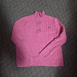 Chaps Pink Cable-Knit Half-Zip Turtleneck Sweater